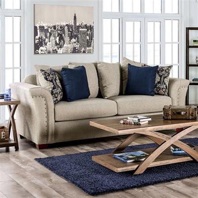 Belsize Sofa in Beige/Navy Finish by Furniture of America - FOA-SM6438-SF