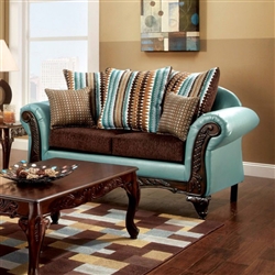 Mulligan Love Seat in Teal & Dark Brown by Furniture of America - FOA-SM7610-LV