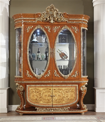 European Carved Bright Gold & Medium Golden Tan Finish China Cabinet by Homey Design - HD-8024-CB