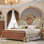 Royal European Luxury Bed in Pearl Silver Leather & Mahogany Finish by Homey Design - HD-9090-B