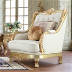 Luxury Leather Upholstered Chair in Metallic Antique Gold Finish by Homey Design - HD-93630-C