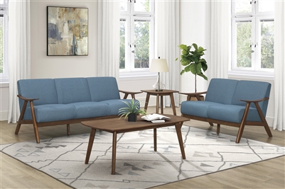 Damala 2 Piece Sofa Set in Walnut & Blue by Home Elegance - HEL-1138BU