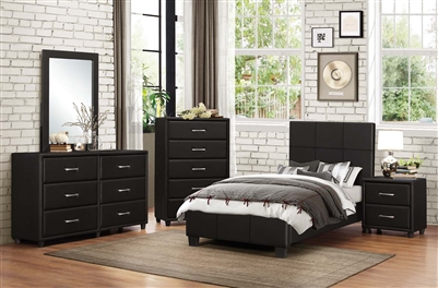 Lorenzi 4 Piece Youth Bedroom Set in Black Vinyl by Home Elegance - HEL-2220T-1-4