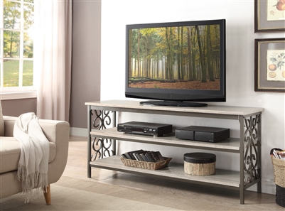 Fairhope 62" TV Stand with Faux Marble Top in Off White and Brown by Home Elegance - HEL-35800-T