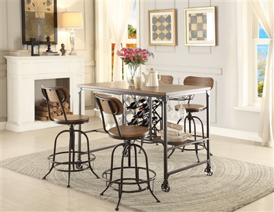 Angstrom 5 Piece Counter Height Dining Set with Wine Rack in Light Oak by Home Elegance - HEL-5429-36-5