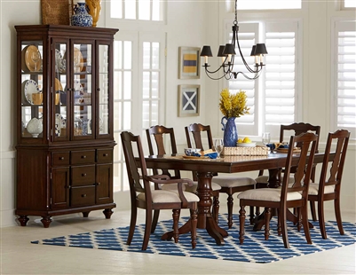 Glendive 7 Piece Double Pedestal Dining Set in Brown Cherry by Home Elegance - HEL-5509-92-7