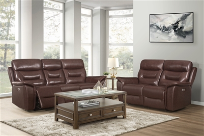 Armando 2 Piece Power Double Reclining Sofa Set in Brown by Home Elegance - HEL-9445BR-PWH