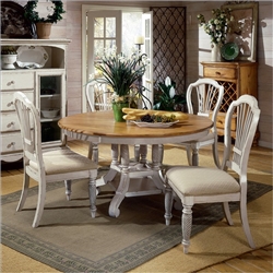 Wilshire 5 Piece Round/Oval Dining Set in Antique White and Pine Two Tone Finish by Hillsdale Furniture - 4508-816-5