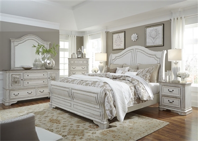 Magnolia Manor Sleigh Bed 6 Piece Bedroom Set in Antique White Finish by Liberty Furniture - 244-BR-BQSL