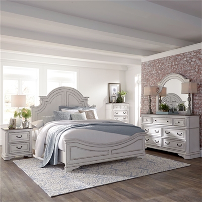Magnolia Manor Panel Bed 6 Piece Bedroom Set in Antique White Finish by Liberty Furniture - 244-BR-QPBS