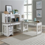 Magnolia Manor L Shaped Desk Set in Antique White Finish by Liberty Furniture - 244-HOJ-LSLD