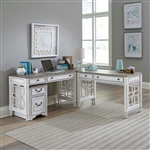 Magnolia Manor L Writing Desk Set in Antique White Finish by Liberty Furniture - 244-HOJ-ALSLD