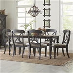 Ocean Isle 7 Piece Rectangular Leg Table X Back Side Chairs Dining Set in Slate with Weathered Pine Finish by Liberty Furniture - 303G-CD-7RLS