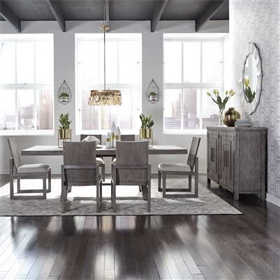 Modern Farmhouse Trestle Table 5 Piece Dining Set in Dusty Charcoal Finish by Liberty Furniture - 406-DR-O5TRS