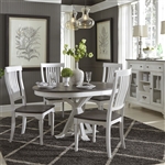Allyson Park Single Pedestal Table 5 Piece Dining Set in Wirebrushed White Finish with Wire Brushed Charcoal Tops by Liberty Furniture - 417-DR-5PDS