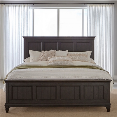 Allyson Park Panel Bed in Wirebrushed Black Forest Finish with Ember Gray Tops by Liberty Furniture - 417B-BR-QPB