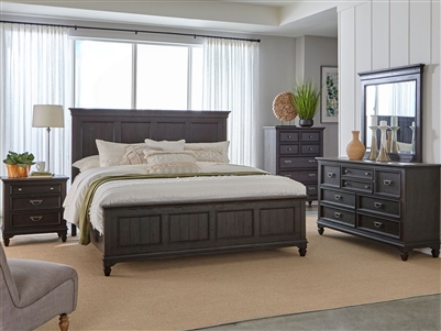 Allyson Park Panel Bed 6 Piece Bedroom Set in Wirebrushed Black Forest Finish with Ember Gray Tops by Liberty Furniture - 417B-BR-QPBDMN