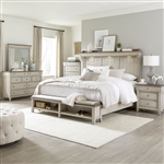 Ivy Hollow Mantle Storage Bed 6 Piece Bedroom Set in Weathered Linen Finish with Dusty Taupe Tops by Liberty Furniture - 457-BR-QMSDMN