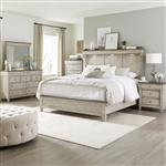 Ivy Hollow Mantle Bed 6 Piece Bedroom Set in Weathered Linen Finish with Dusty Taupe Tops by Liberty Furniture - 457-BR-QMTDMN