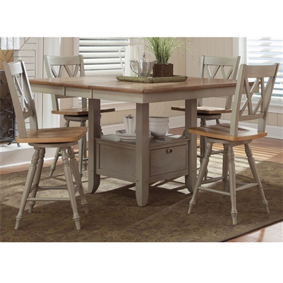 Al Fresco 5 Piece Gathering Table Set in Driftwood & Taupe Finish by Liberty Furniture - 541-CD-O5GTS