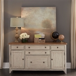 Farmhouse Reimagined Door Credenza in Antique White w/ Chestnut Top Finish by Liberty Furniture - LIB-652-HO120