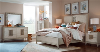 Lenox 6 Piece Fretwork Panel Bedroom Set in Warm Silver/Acadia White Finish by Magnussen - MAG-B5490-55-SET
