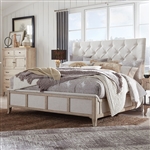 Harlow Sleigh Upholstered Bed in Weathered Bisque/Antique Bronze Finish by Magnussen - MAG-B5491-52