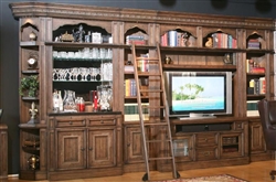 Aria 60 Inch TV Console 8 Piece Bar Entertainment Wall in Antique Vintage Smoked Pecan Finish by Parker House - ARI-412-8