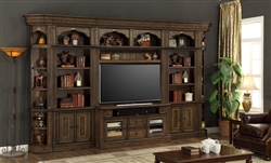 Aria 60 Inch TV Console 6 Piece Entertainment Wall in Antique Vintage Smoked Pecan Finish by Parker House - ARI-430-6