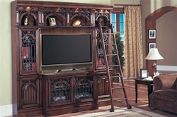 Barcelona 4 Piece 50-Inch TV Entertainment Library Space Saver in Dark Red Walnut Finish by Parker House - BAR-401-4