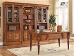 Huntington 4 Piece Executive Home Office Set in Antique Vintage Pecan Finish by Parker House - HUN-485-4