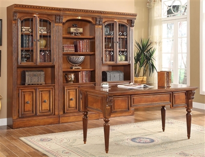 Huntington 4 Piece Executive Home Office Set in Antique Vintage Pecan Finish by Parker House - HUN-485-4