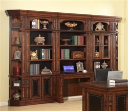 Leonardo 6 Piece Bookcase Library Wall with Desk in Antique Vintage Dark Chestnut Finish by Parker House - LEO-476-2-6D