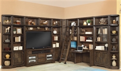 Meridien 60 Inch TV 11 Piece Entertainment Desk Library Wall in Burnished Dark Ash Finish by Parker House - MER-412-11