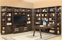 Meridien 60 Inch TV 12 Piece Entertainment Desk Library Wall in Burnished Dark Ash Finish by Parker House - MER-412-12