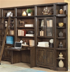 Meridien 6 Piece Library Desk Bookcase Wall in Burnished Dark Ash Finish by Parker House - MER-460-2-6