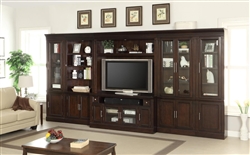 Stanford 6 Piece Entertainment Bookcase Library Wall in Light Vintage Sherry Finish by Parker House - STA-440-06TV