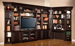 Venezia 10 Piece 50-Inch TV Console Bookcase Entertainment Library Wall in Vintage Burnished Black Finish by Parker House - VEN-401-10