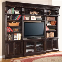 Venezia 4 Piece 50-Inch TV Console Bookcase Entertainment Library Wall in Vintage Burnished Black Finish by Parker House - VEN-401-4