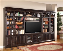 Venezia 6 Piece 60-Inch TV Console Bookcase Entertainment Library Wall in Vintage Burnished Black Finish by Parker House - VEN-412-6