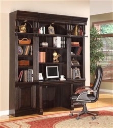 Venezia 4 Piece Bookcase Library Wall with Library Desk in Vintage Burnished Black Finish by Parker House - VEN-460-2-4