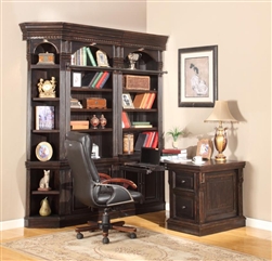 Venezia 5 Piece Peninsula Desk Bookcase Library Wall in Vintage Burnished Black Finish by Parker House - VEN-490-2-R