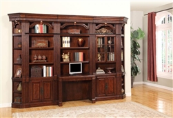 Wellington 6 Piece Home Office Bookcase Library Wall with Desk in Vintage Brown Mahogany Finish by Parker House - WEL-460-2-6
