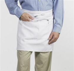 Bistro Apron (1/2 Size) w/ 2 Middle Pockets - White