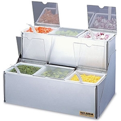 EZ-Chill Stepped Condiment Center w/Notched Lids - (6) 1 Qt Inserts w/Individual Notched Lids, (2) Ice Liners