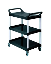Three-Shelf Utility Cart with Brushed Aluminum Uprights