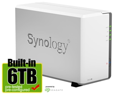 Synology DS216J 6-Terabyte (6TB) 2-Bay Gigabit iSCSI NAS Server for Small Office & Home (Powered by new Seagate 3TB ST3000VN000 Hard Drives x 2) - Retail - 2 Year Warranty