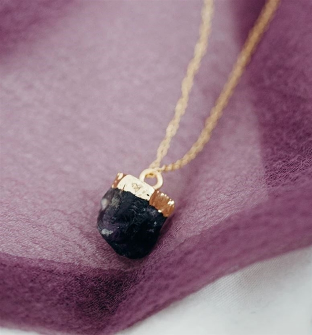 Raw Amethyst Necklace on white background