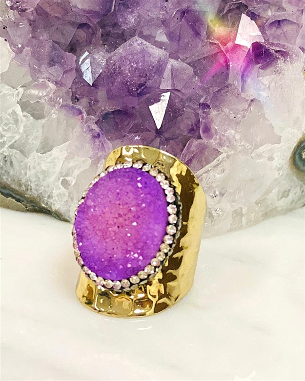 Raw Druzy Purple Ring