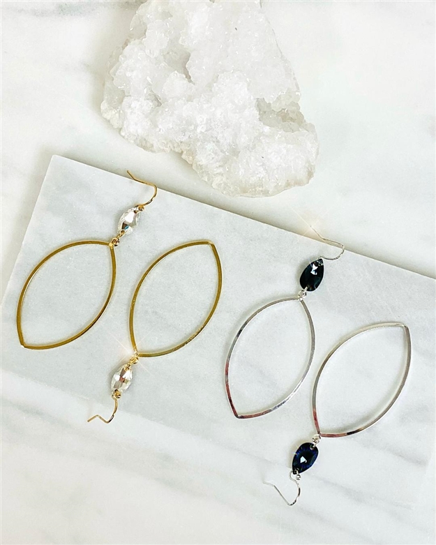 Two different Mirajo Jewelry Stone Hoop Earrings on white background